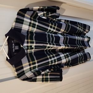 Nautica polo shirt Men's L Navy Green White yellow Tartan plaid